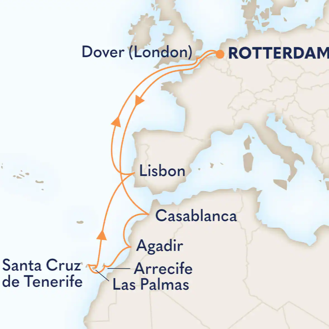 Route map 14-Day Canary Island Enchantment With Morocco & Las Palmas