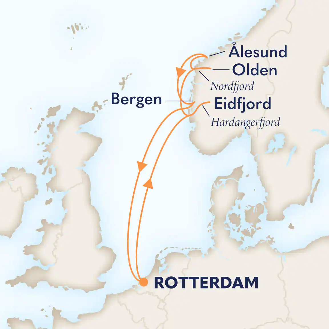 route map 7-Day Norwegian Fjords & Nordfjord With History Channel