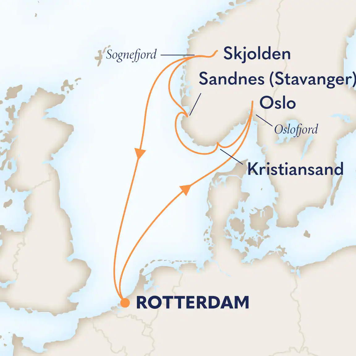 route map 7-Day Norwegian Fjords & Sognefjord With History Channel