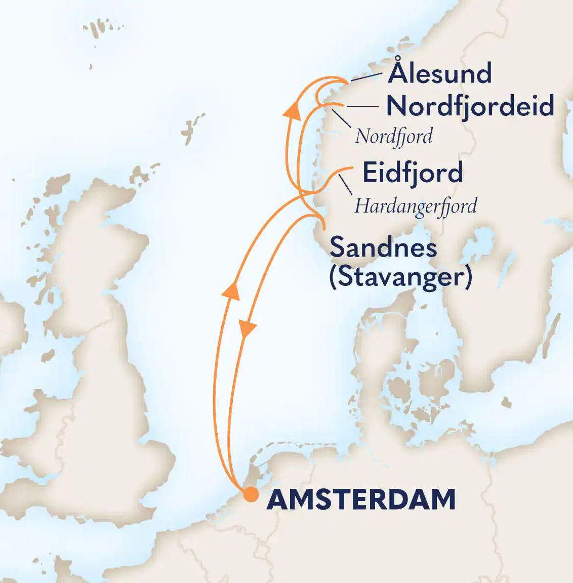 route map 7-Day Norwegian Fjords & Nordfjord With History Channel