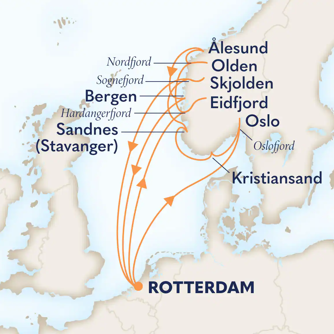 Route map 14-Day Norwegian Fjords & Sognefjord With History Channel