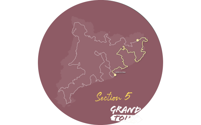 Routekaart van sectie 5 van de Grand Tour van Catalonië, lopend van Figueres naar Barcelona.