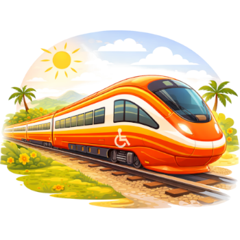 De afbeelding toont een illustratie van een moderne hogesnelheidstrein, die lijkt op de Vande Bharat Express in India.