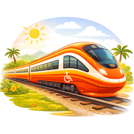 De afbeelding toont een illustratie van een moderne hogesnelheidstrein, die lijkt op de Vande Bharat Express in India.
