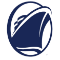 De afbeelding toont het logo van Holland America Line, een bekende cruisemaatschappij. Het logo bestaat uit een gestileerd beeld van een cruiseschip binnen een ovaal, uitgevoerd in donkerblauw en wit.