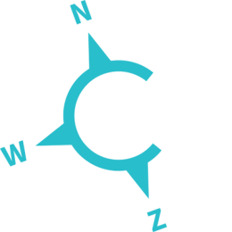 Logo Reisgraag met blauwe windroos op transparante achtergrond