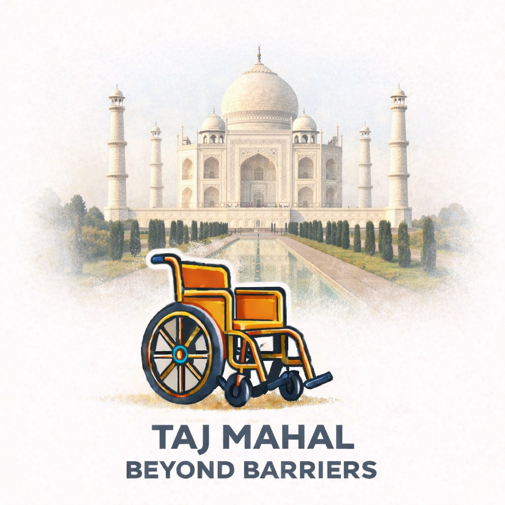Deze afbeelding toont de Taj Mahal in Agra, India, in de context van toegankelijkheid.