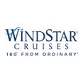 Logo van Windstar Cruises met een gestileerd zeilschip in blauw boven de merknaam in sierlijke hoofdletters op een witte achtergrond.