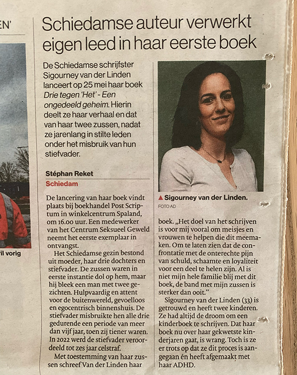 AD Artikel Sigourney van der Linder schrijft boek over misbruik