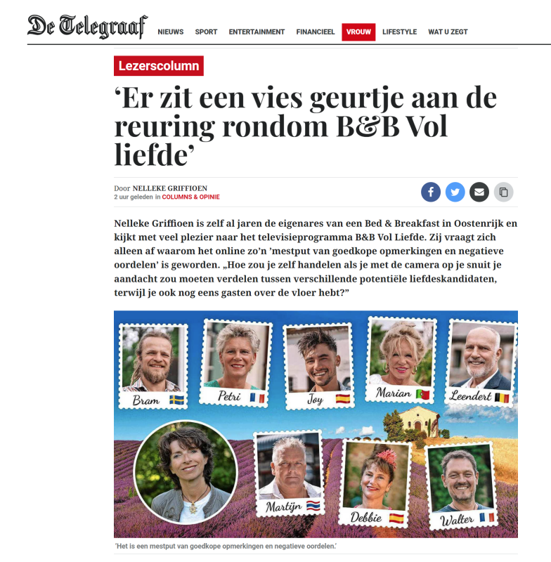 telegraaf-vrouw-droomplekacademie-hans-bruns-en-nelleke-griffioen-bb-runnen-beginnen-ondernemerschap-ondernemingsplan-bb-vol-liefde