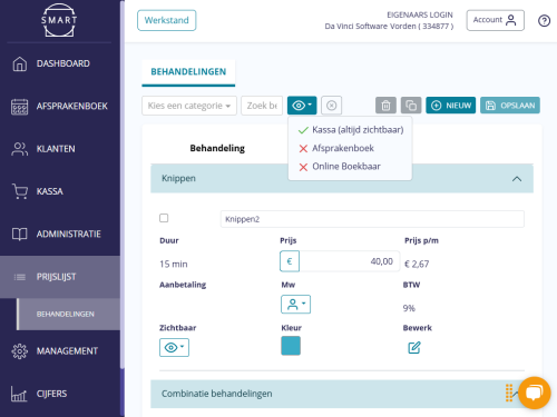 Behandelbeheer filter online boeken
