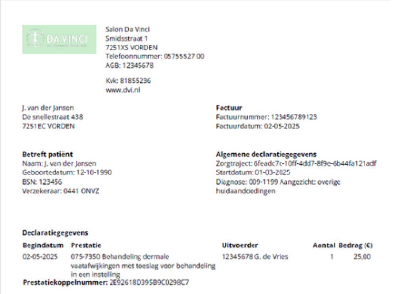Voorbeeld factuur pedicure