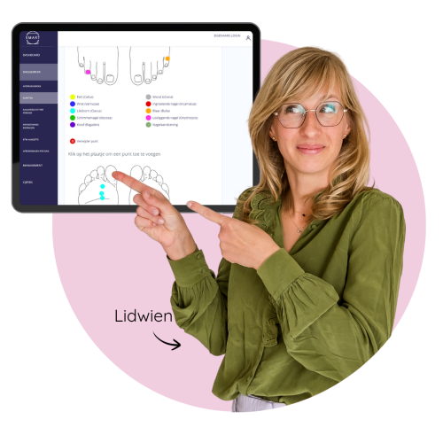 Lidwien met nieuwe voetenkaart pedicure software Lidwien met nieuwe voetenkaart pedicure software
