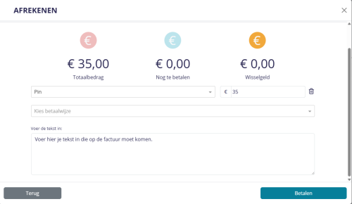 Tekst op factuur salonsoftware