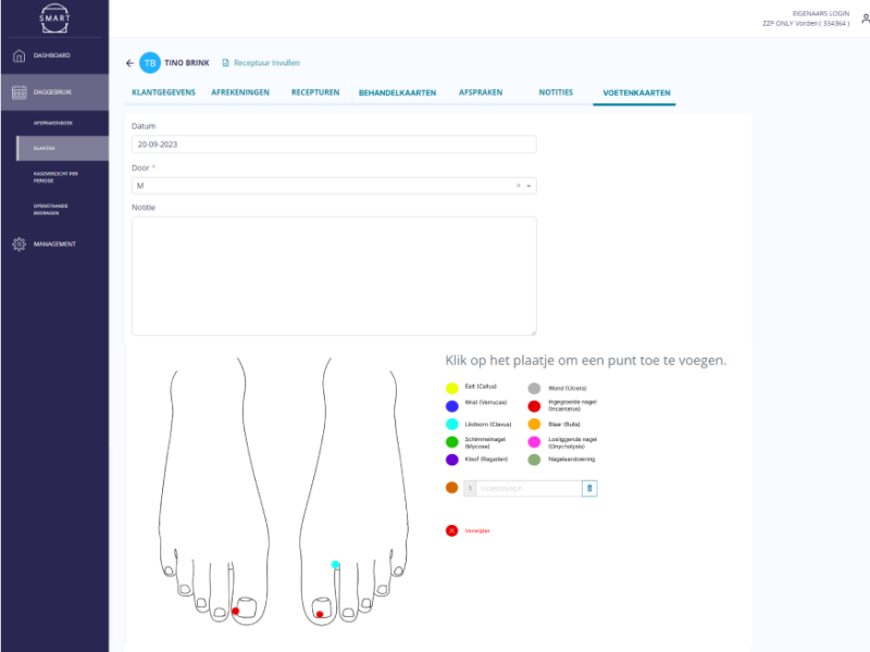 Voetenkaarten pedicuresoftware