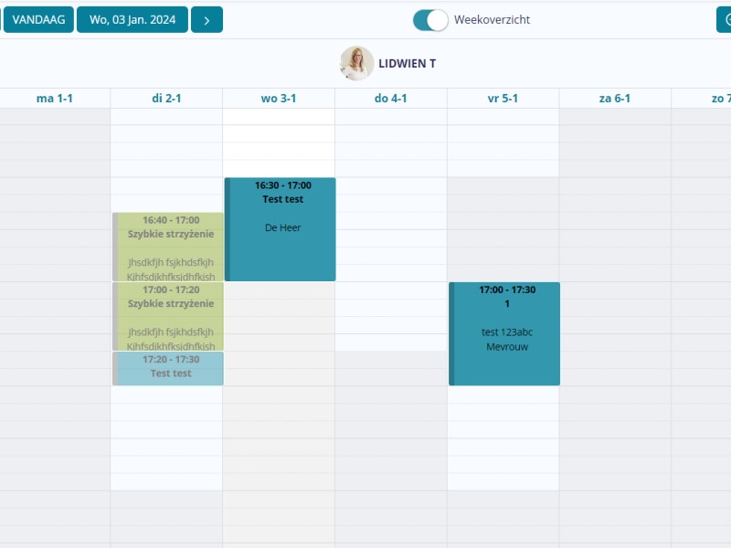 Salonsoftware met weekoverzicht