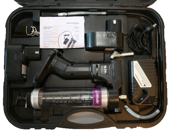Battery-operated grease gun with case