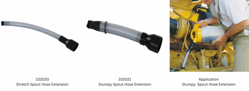 OilSafe stumpy and stretch spout hose extensions