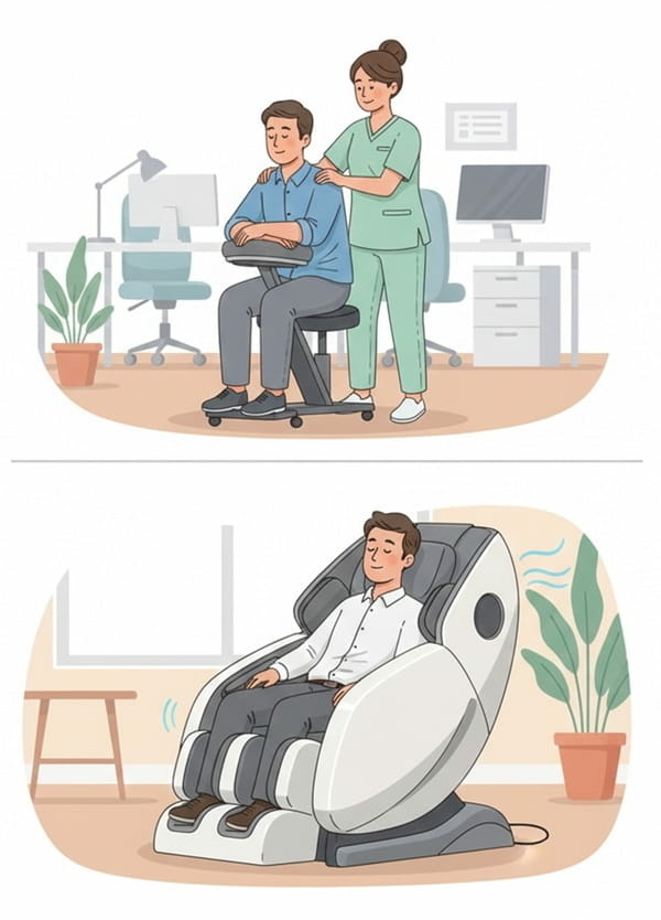 Stoelmassage vs massagestoel op kantoor
