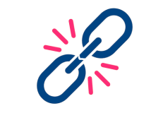 Icoon van een gebroken ketting met roze breuklijnen als symbool voor vrijheid en doorbraak