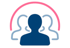 Icoon van een centrale persoon omringd door andere silhouetten als metafoor voor sociale invloed