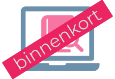 Icoon van een laptop met leerboek en vergrootglas, met label 'binnenkort' – symbool voor toekomstige online programma’s van Evolve Life Center