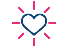 Roze hart met zonnestralen als symbool voor innerlijke kracht en passie
