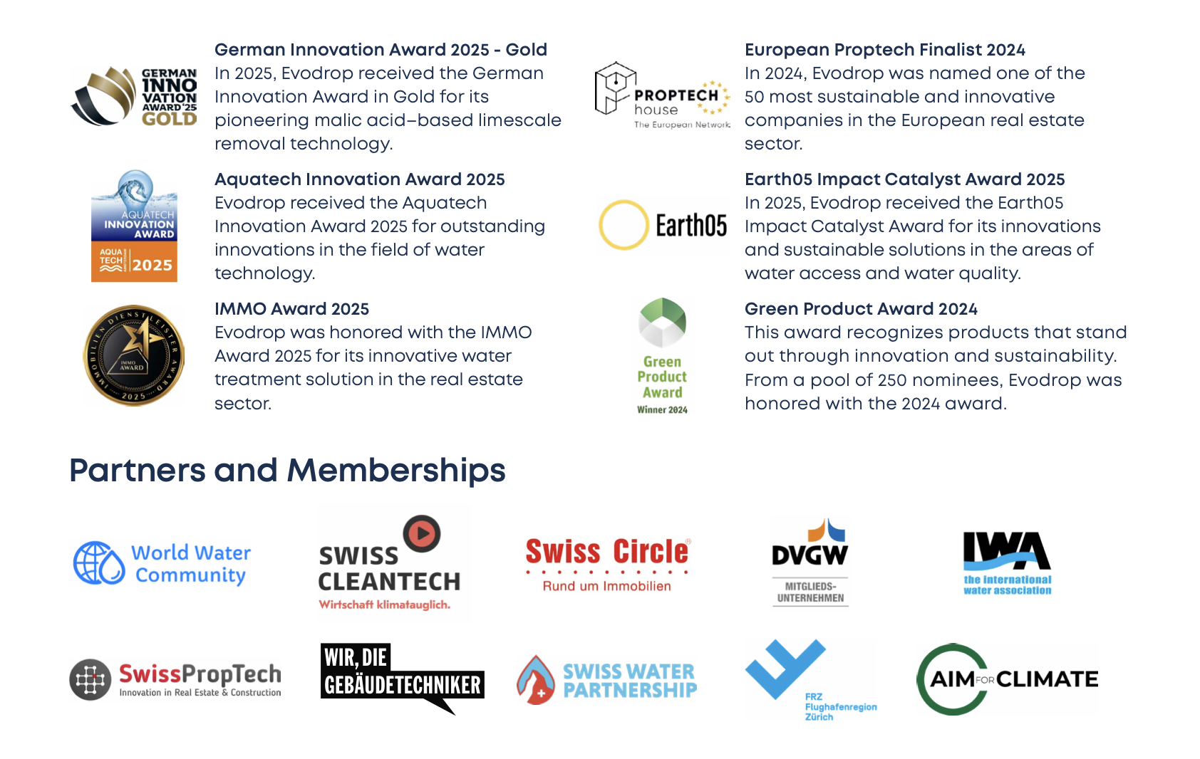 EVODROP certificaten en samenwerkingen
