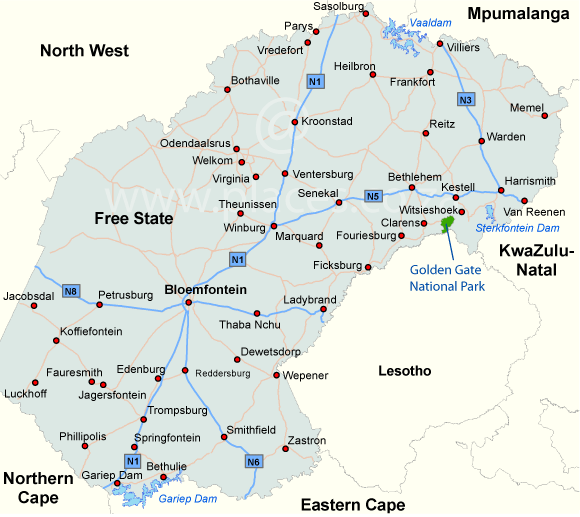 Kaart Free State Provincie - Zuid-Afrika