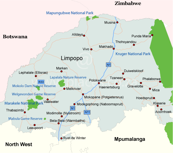 Kaart Limpopo Provincie - Zuid-Afrika