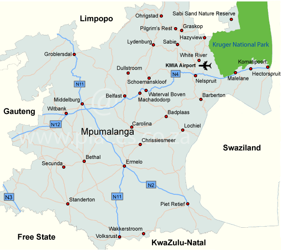 Kaart Mpumalanga Provincie - Zuid Afrika