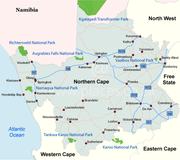 Kaart Northern Cape Provincie - Zuid-Afrika