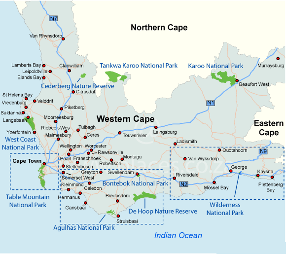 Kaart Western Cape - Zuid Afrika