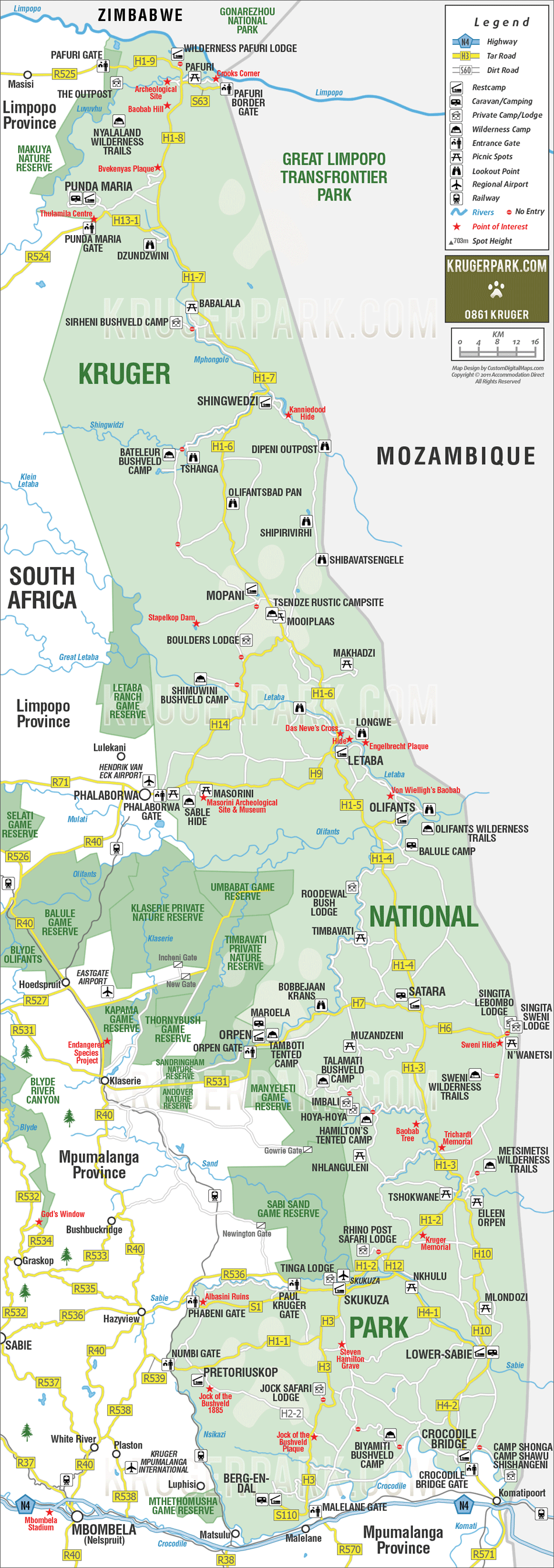 kaart zuid afrika kruger park
