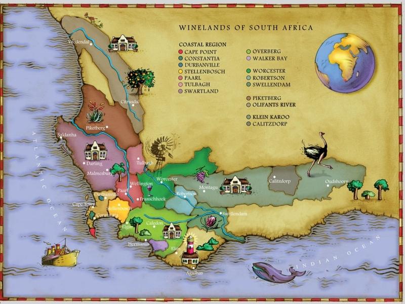 Kaart Cape Winelands Zuid-Afrika