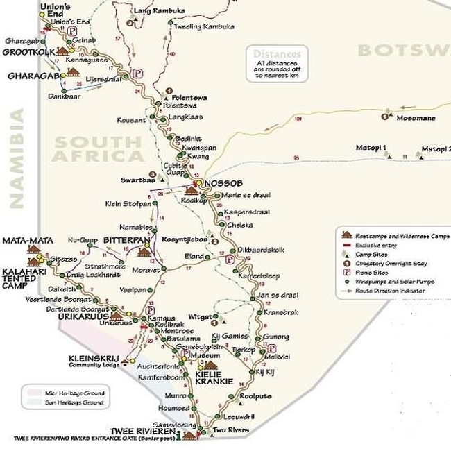 Kaart Kgalagadi Transfrontier Park