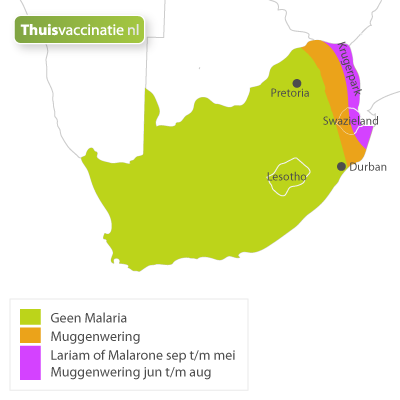 Malaria kaart Zuid-Afrika