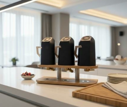 Dispenser voor 3 jams en spreads in een hotel
