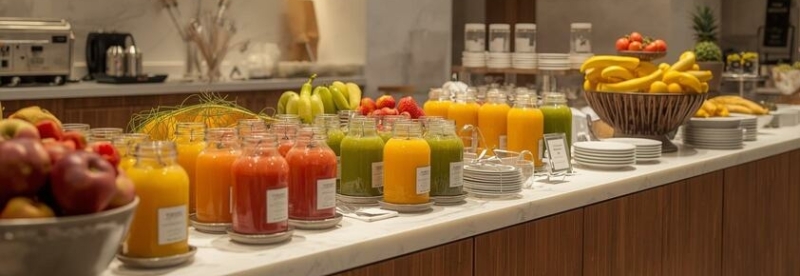 Een hoek voor biologische sappen ontbijtbuffet