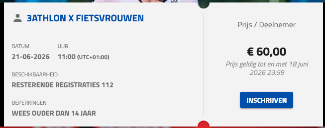 Aanmelden Fietsvrouwen 1/8e triathlon