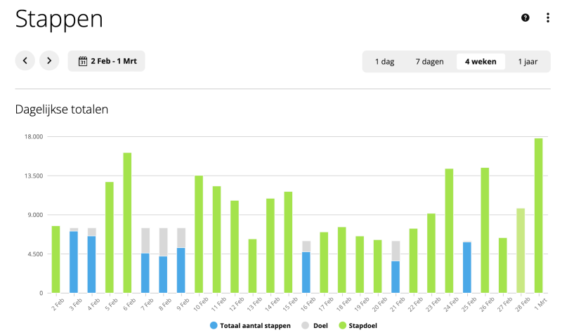 Dagelijkse stappen februari 2025