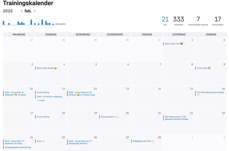 Trainingskalender februari 2025