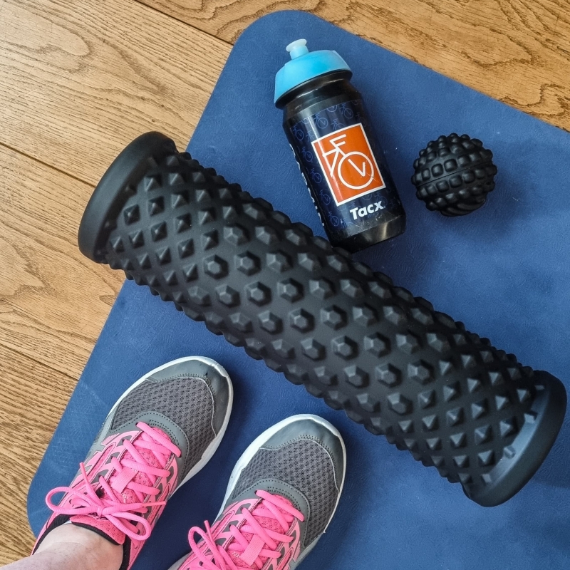 foamroller, massagebal, bidon, fitnessmat
