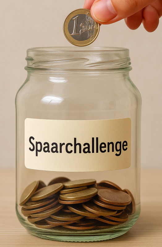 Glazen spaarpot met challenge