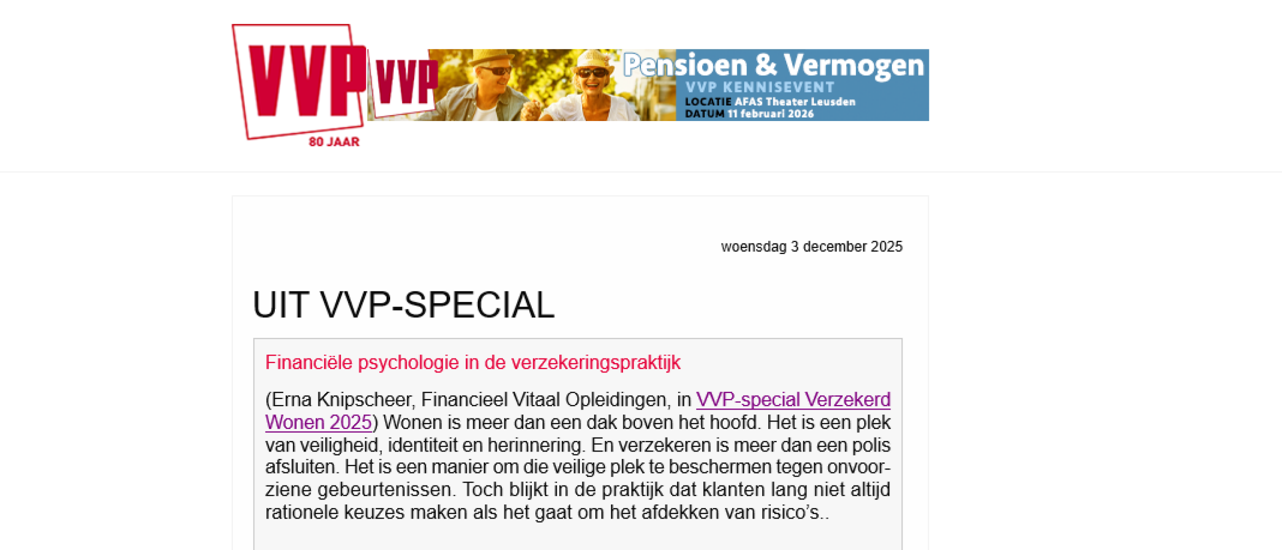 VVP-special Verzekerd Wonen 2025 | Financiële psychologie in de verzekeringspraktijk