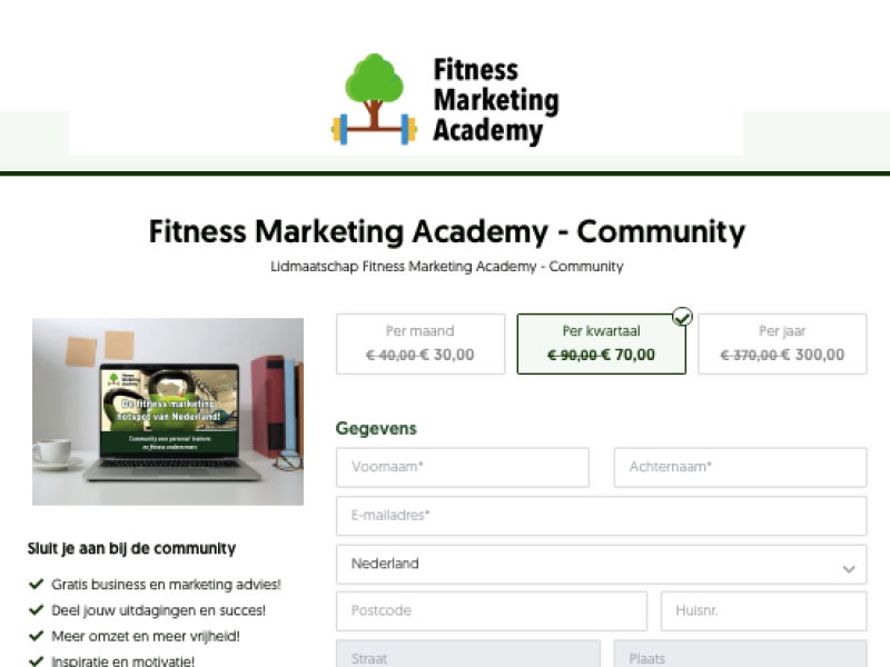 Betaalpagina maken voor fitnessondernemers