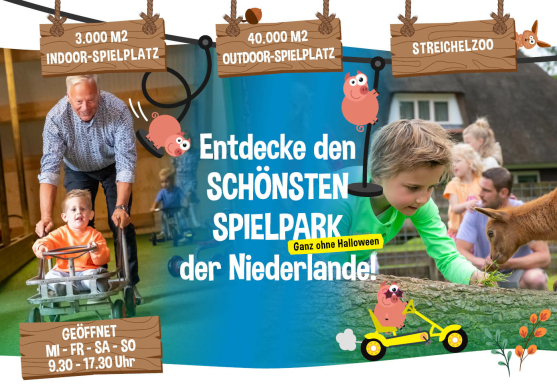 Der schönste Ausflug in Overijssel: Der Spielbauernhof Ein Spielbauernhof mit Innen-und Außenspielplatz, Schwimmbad und Streichelzoo