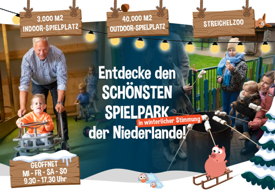 Ein Spielbauernhof mit Innen-und Außenspielplatz, Schwimmbad und Streichelzoo