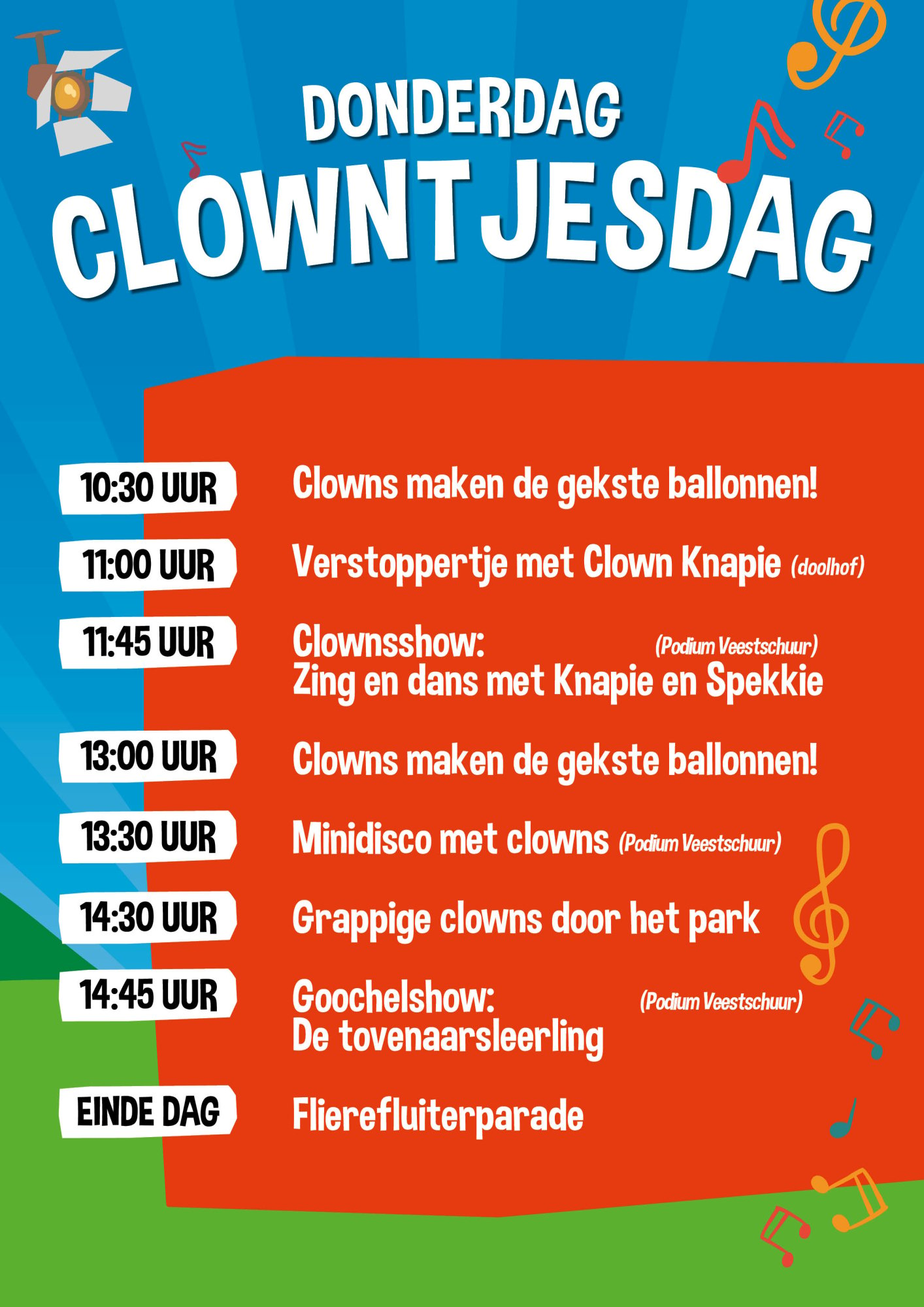 Lees hier het programma van clowntjesdag bij speelboerderij de Flierefluiter