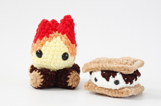 campfire and smore crochet plush pattern cozy amigurumi toy